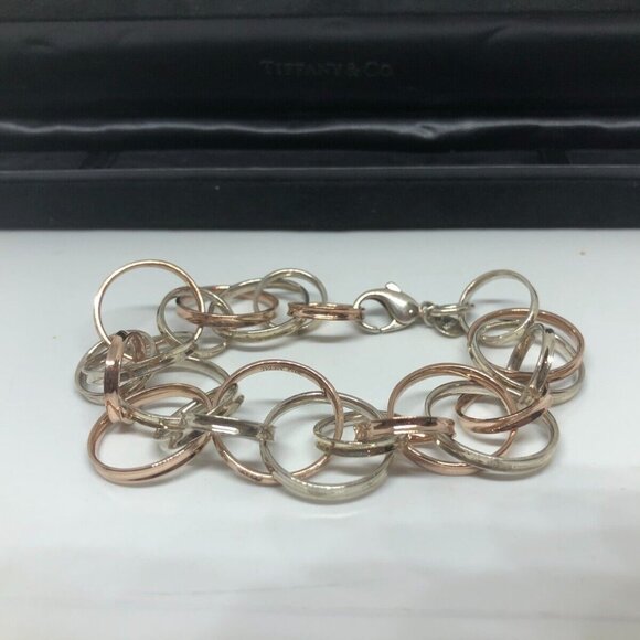 Tiffany & Co. Silver Rubedo 1837 Interlocking Circle Bracelet 8.5" - Picture 2 of 11